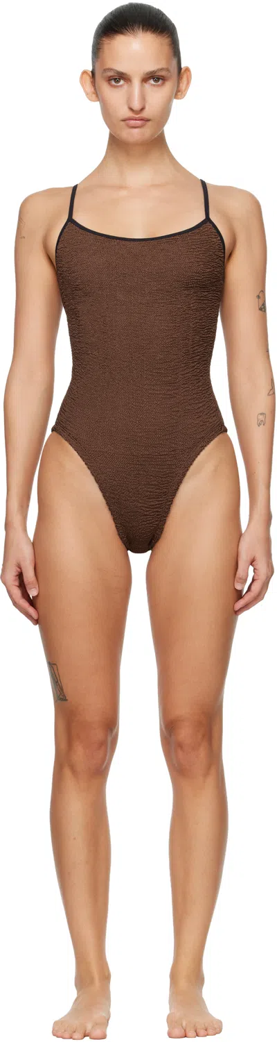 Hunza G Brown Pamela Contrast Swimsuit