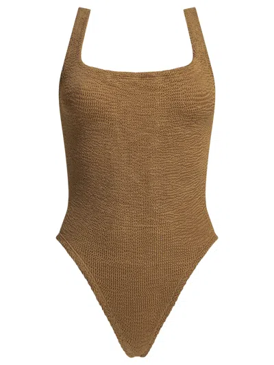 Hunza G Square-neck Crinkled One-piece Swimsuit In Brown