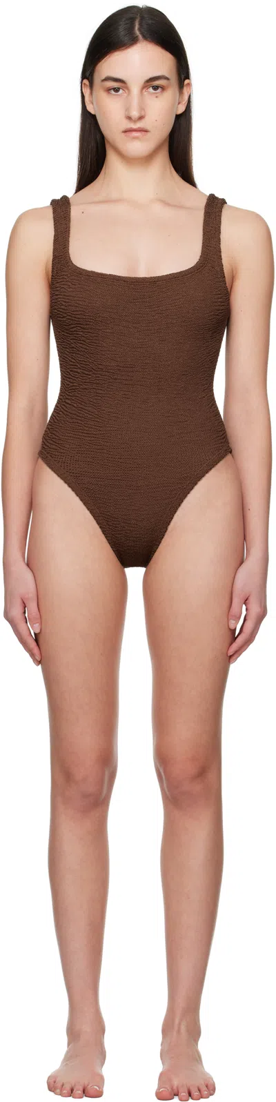 HUNZA G BROWN SQUARE NECK SWIMSUIT