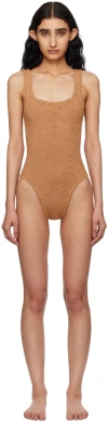 HUNZA G BROWN SQUARE NECK SWIMSUIT