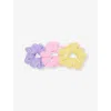 Hunza G Ruched Pack Of Three Seersucker Scrunchi In Bubblegum/lilac/yellow
