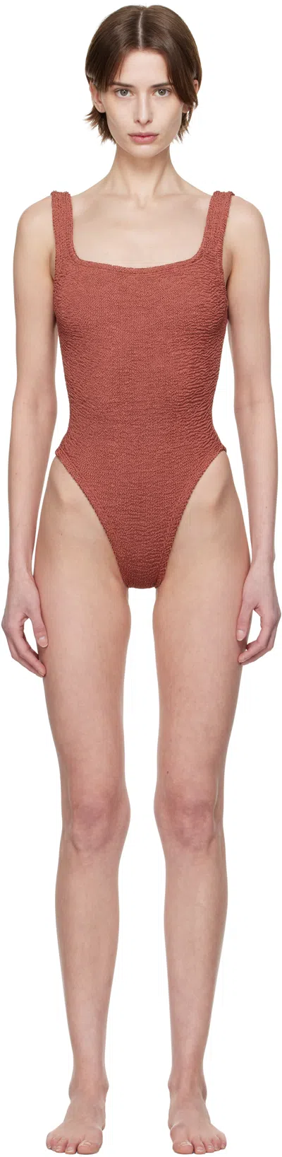 Hunza G Burgundy Square Neck Swimsuit In Brown