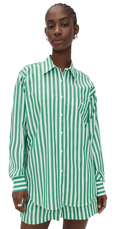 Hunza G Cabana Shirt Emerald Cabana Stripe In Green