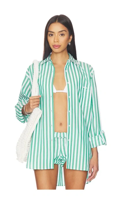 Hunza G Cabana Stripe Embroidered Shirt In Green