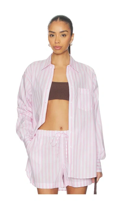 Hunza G Cabana Stripe Embroidered Shirt In Pink