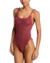 Hunza G Camille Crinkle One Piece Swimsuit In Metallic Rosewood