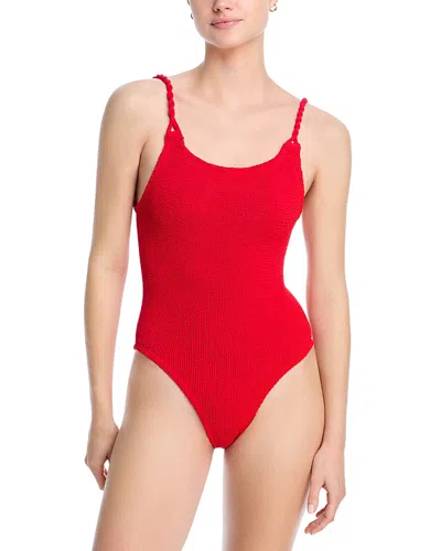 Hunza G Camille Crinkle One Piece Swimsuit In Red