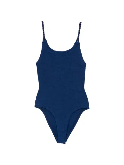 Hunza G Camille Crinkle-effect Swimsuit In Blue