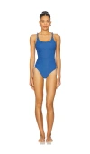 Hunza G Cut-out Sculpting Swimsuit Textured Fabric In Metallic Denim