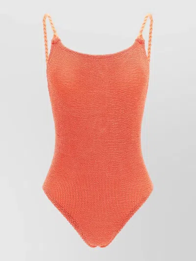 Hunza G Camille Scoop Neck Textured One Piece Swimsuit In Orange