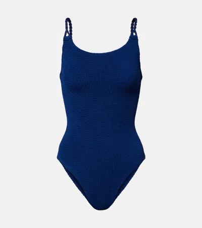 Hunza G Camille Crinkle-effect Swimsuit In Blue