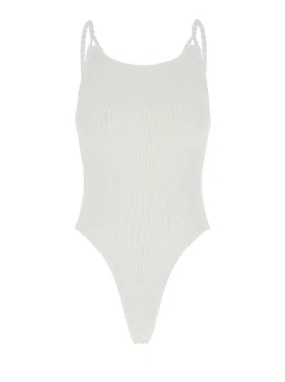Hunza G Camille White Swimsuit With Twisted Shoulder Straps And Open Rear In Tech Fabric Woman