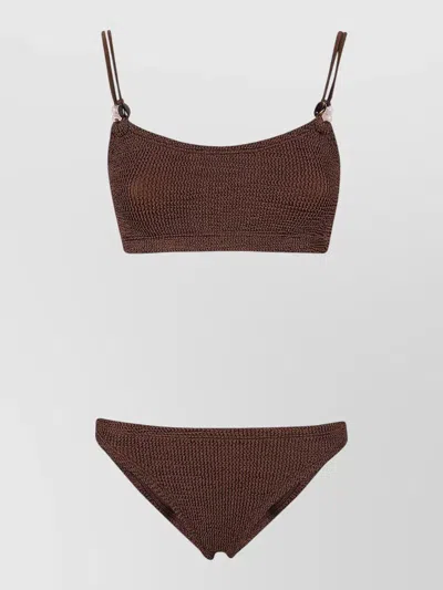 Hunza G Cassie Beaded Bikini Set Adjustable Straps In Brown