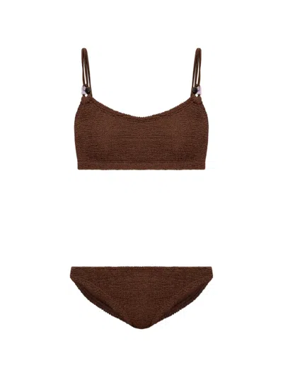 Hunza G Cassie Beaded Crinkle Bikini In Brown