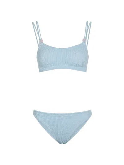 Hunza G Cassie Beaded Crinkle-effect Bikini In Blue