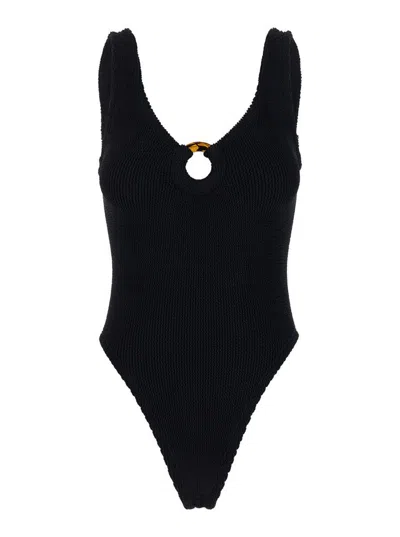 HUNZA G 'CELINE' BLACK ONE-PIECE SWIMSUIT WITH RING DETAIL