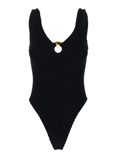 HUNZA G 'CELINE' BLACK ONE-PIECE SWIMSUIT WITH RING DETAIL IN STRETCH POLYAMIDE WOMAN