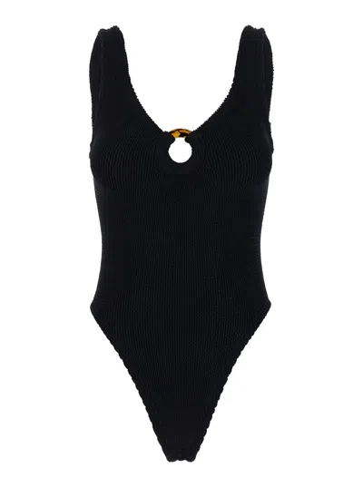 HUNZA G CELINE BLACK ONE-PIECE SWIMSUIT WITH RING DETAIL IN STRETCH POLYAMIDE WOMAN