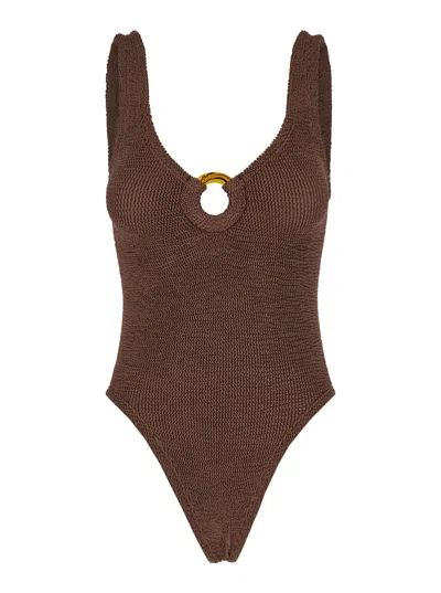 Hunza G Celine Brown One-piece Swimsuit With Ring In Elasticized Fabric Woman