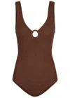 Hunza G Celine Brown One-piece Swimsuit With Ring In Elasticized Fabric Woman In Brown