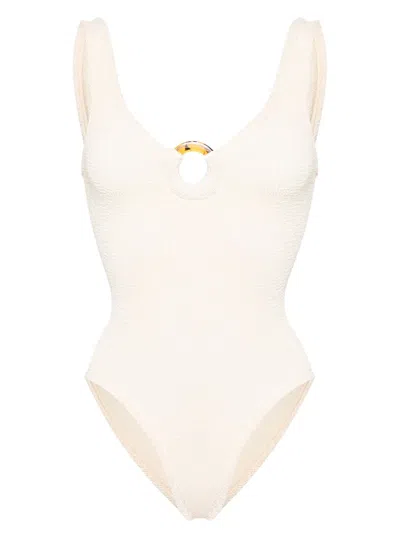 Hunza G Celine Crinkle Swimsuit In Neutrals