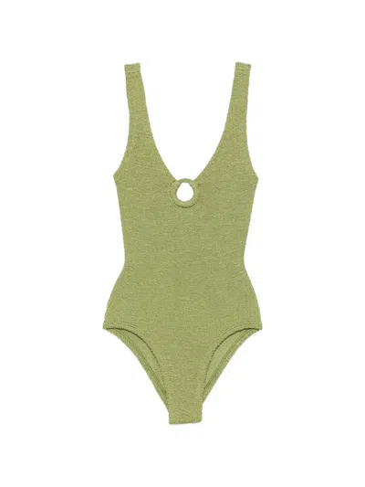Hunza G Celine Crinkle-effect Swimsuit In Blue