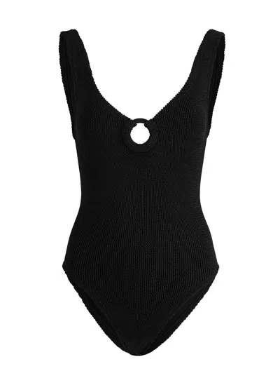 Hunza G Celine Cut-out Seersucker Swimsuit In Black