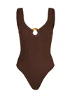 Hunza G Celine Brown One-piece Swimsuit With Ring In Elasticized Fabric Woman In Chocolate