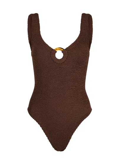 Hunza G Celine Brown One-piece Swimsuit With Ring In Elasticized Fabric Woman