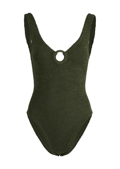 Hunza G Celine Cut-out Seersucker Swimsuit In Dark Green