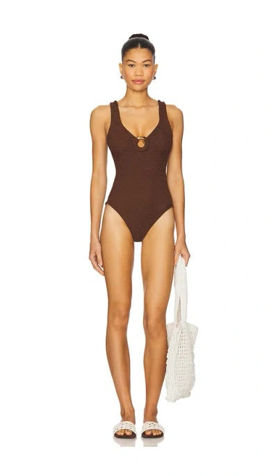 Hunza G Celine Brown One-piece Swimsuit With Ring In Elasticized Fabric Woman
