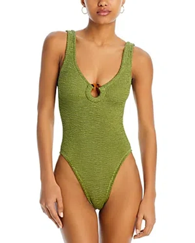 Hunza G Celine One Piece Swimsuit In Metallic Moss