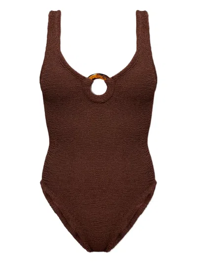 Hunza G Celine Ring Crinkle Swimsuit In Brown