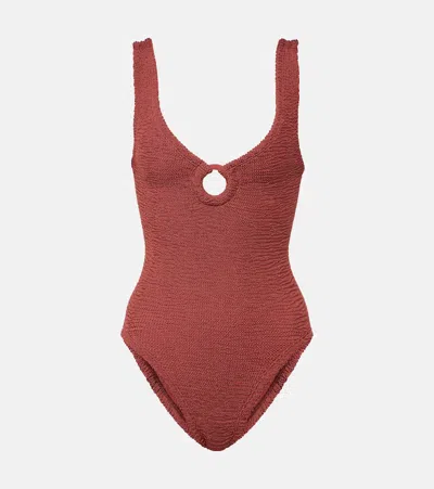 Hunza G Celine Ring-detail Swimsuit In Burgundy