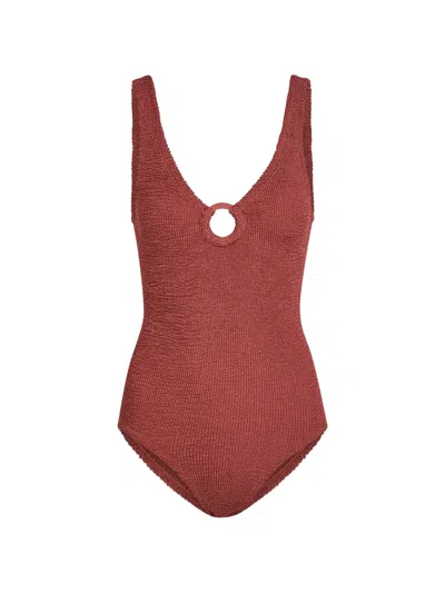Hunza G Celine Ring-detail Swimsuit In Brown