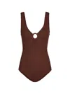 Hunza G Celine Brown One-piece Swimsuit With Ring In Elasticized Fabric Woman In Brown