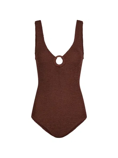 Hunza G Celine Brown One-piece Swimsuit With Ring In Elasticized Fabric Woman