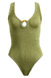 Hunza G Celine Seersucker One-piece Swimsuit In Metallic Moss