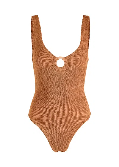Hunza G Celine Seersucker Swimsuit In Brown