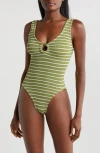 Hunza G Celine Stripe Seersucker One-piece Swimsuit In Metallic Moss