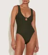 Hunza G Celine Ring-detail Swimsuit In Metallic Khaki