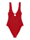 Hunza G Hg Celine Plunge Fab Hoop Swimsuit In Red
