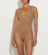 Hunza G Celine Swim With Tonal Hoops | Metallic Cocoa/white |  In Metallic Cocoa/white