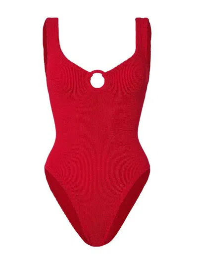 Hunza G Celine Swim With Tonal Rings In Red