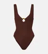 Hunza G Celine Brown One-piece Swimsuit With Ring In Elasticized Fabric Woman In Brown