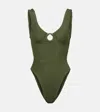 Hunza G Womens Metallic Khaki Celine Plunge-neck Swimsuit In Green