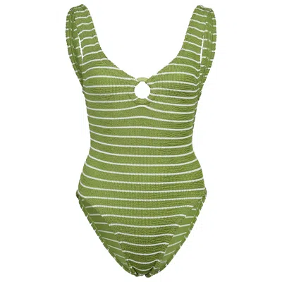 Hunza G Celine Swimsuit | One Size Fit Body Shaping | Crinkle Fabric One-piece | Designer Womens Swimwear |  In Multi