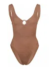 Hunza G Celine Swimsuit | One Size Fit Body Shaping | Crinkle Fabric One-piece | Womens Designer Swimwear |  In Brown