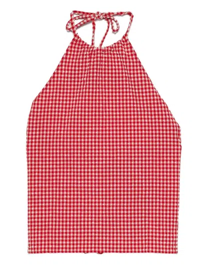 HUNZA G CHECK-PATTERN HALTERNECK TOP - WOMEN'S - POLYESTER/ELASTANE