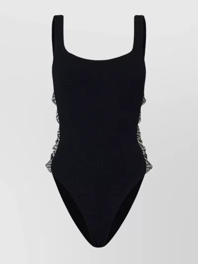 Hunza G Check Swim Bow Square Cutouts In Black